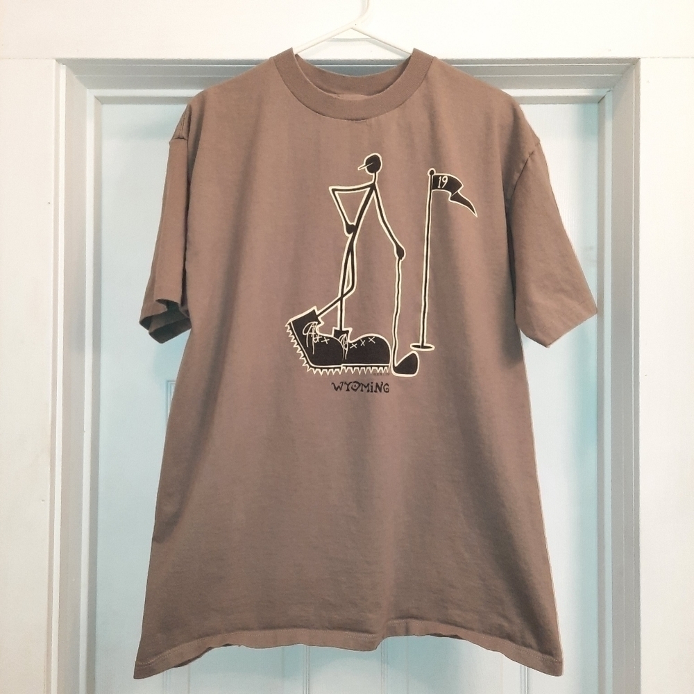 🌟 Vintage EMI stick figure Wyoming big foot single stitch golf shirt size xl